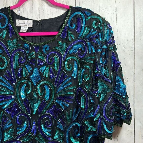 Laurence Kazar Vintage Silk Sequin Top Glam Partywear 3X Holiday Sparkle - Picture 3 of 16